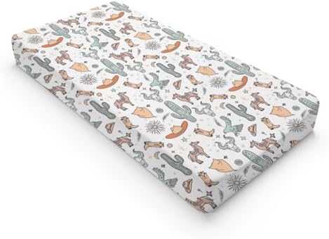 Western Cactus Horse Cow Skull Native Sun Moon Stars American Pattern Baby Changing Pad Cover, Unisex Western Nursery Diaper Changing Table Pad Mat Sheet for Boys Girls-16x32