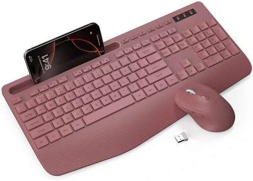 Wireless Keyboard and Mouse Combo - Full-Sized, Ergonomic Wrist Rest