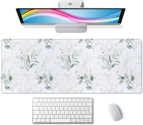 Eucalyptus Leaves Desk Pad Mouse Pad,Large Gaming Mouse Mat with Stitched Edges,Non-Slip Waterproof Rubber Base Mous Mat for Office Computer Keyboard Laptop Home(31.5X11.8 in)