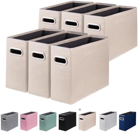 6 Packs Letter Size File Organizer, File Folders Organizer, Fabric Storage Box, Collapsible Paper Organizer with Metal Handle, Smooth PVC Rails, Only Box (Beige)