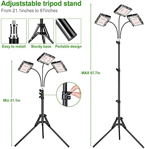 LBW Grow Light with Stand, Tri-Head LED Grow Lights for Indoor Plants