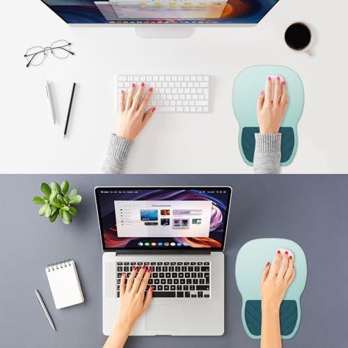 ITNRSIIET Ergonomic Mouse Pad Wrist Support with Memory Foam Massage Bulge & Non-Slip PU Base, Carpal Tunnel Pain Relief, Prevent Wrist Sweating, 12 x 8 x 1.2 inch, Light Green to White