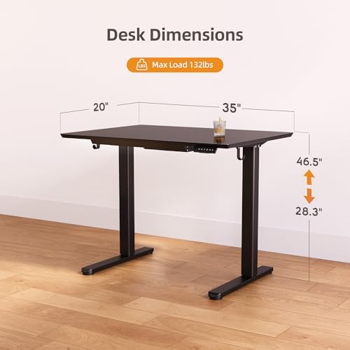 Claiks Glass Standing Desk with Drawers 35x20 Inch Black