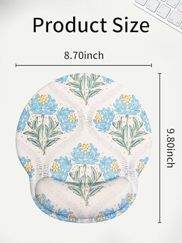 Seorsok Blue Noble Leaves & Floral Mouse Pad with Gel Wrist Support Mouse Pad,Ergonomic Aesthetic,Comfortable Mousepad for Office Game Work Computer,Pain Relief Mousepad with Non-Slip Silicone Base