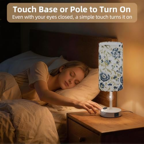 Table Lamp, Dimmable Touch, AC Outlet, USB A+C (Printed&White)