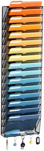 17-Tier Hanging Wall File Organizer with Hooks for Office Organization