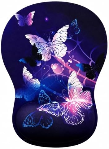 Mouse Pad with Wrist Rest Ergonomic Memory Foam Support, Non-Slip Rubber Base, Comfortable Typing Cushion for Home Office Computer Laptop, Butterfly
