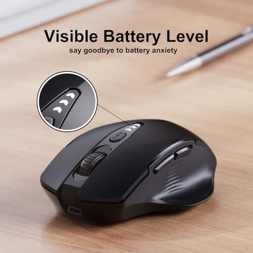 Uineer Wireless Mouse, 2.4GHz Rechargeable Computer Mouse, Battery Display