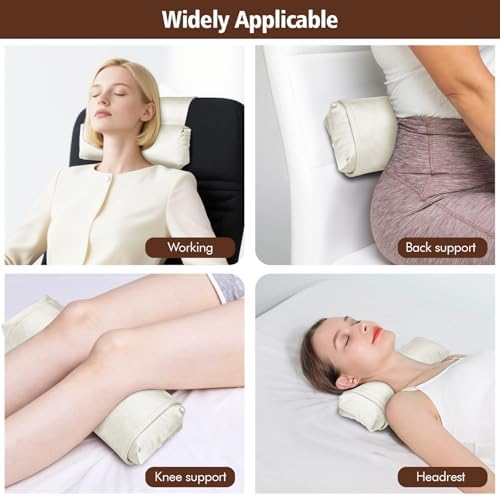 WdFour Velvet Neck & Head Pillow for Recliner Chair, Small Ergonomic Cervical Support Pillow for Home, Office and Travel, Non-Slip Cushion for Tension Relief & Shoulder Comfort (Ivory)