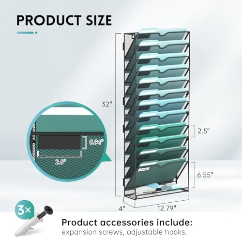 SUPEASY 13-Tier Wall File Organizer, Wall Mounted Mail Sorter, 2 Pack