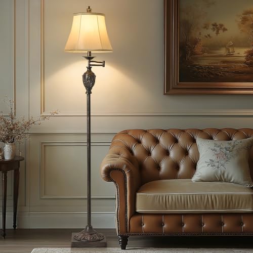 Traditional Floor Lamp with 350° Swing Arm,Including Bulb,Antique Black