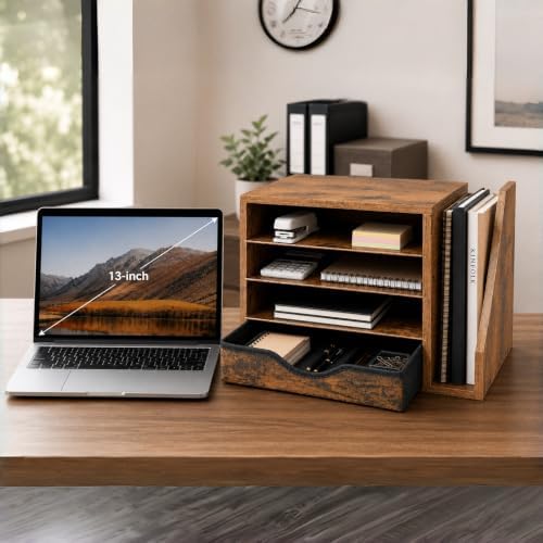 Wooden Desk Organizer with Drawers, Office Paper Mail and Organizer Wood