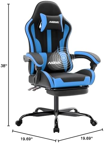 Gaming Chair, Ergonomic Computer Chair with Footrest and Lumbar Support, Height Adjustable Game Chair with 360°-Swivel Seat and Headrest and for Office or Gaming BlackBlue