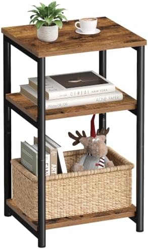 VASAGLE Side Table, Small End Table, Tall Nightstand, Steel Frame