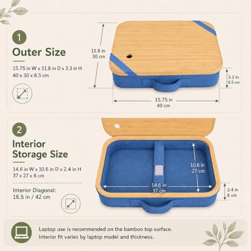 Mayjoy Bamboo Laptop Lap Desk with Storage, Removable Cover, Blue