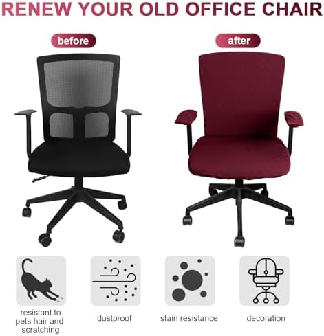 Tallew 4 Pcs Office Chair Covers Stretch Seat Armrest, Wine Red