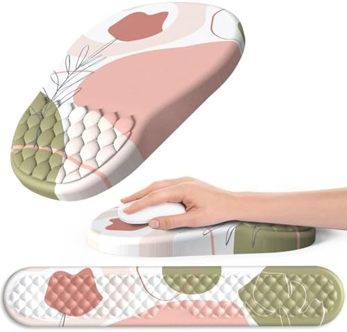 Ergonomic Mouse Pad and Keyboard Wrist Rest with Massage Design, Space-Saving Mouse Pad Wrist Support, Memory Foam Wrist Rest with Non-Slip PU Base for Computer Desk, Rose