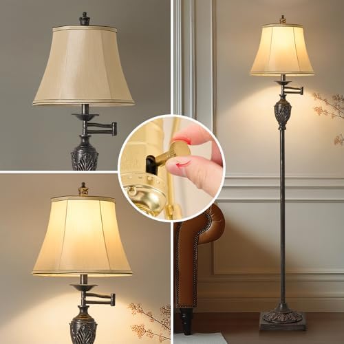 Traditional Floor Lamp with 350° Swing Arm,Including Bulb,Antique Black