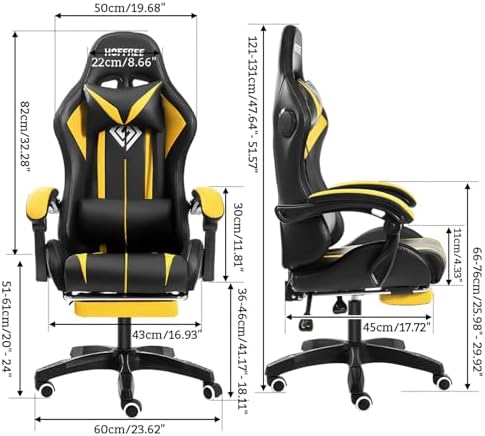 HOFFREE RGB Gaming Chair with Speakers Massage LED Lights Game Chair-Yellow