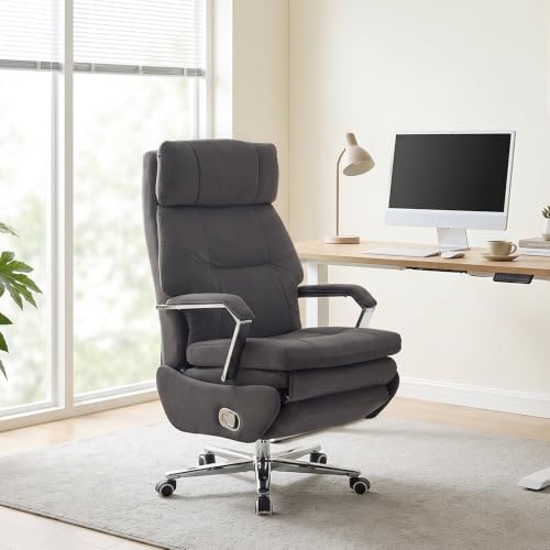 HUBSON 360° Swivel Big and Tall Velvet Executive Office Chairs, Dark Grey
