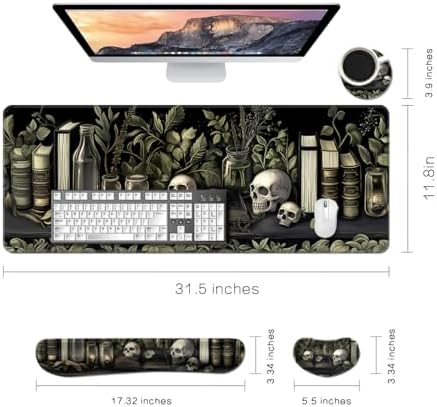 MIBITRI Keyboard Mouse Pad Set, Extended Gaming Mouse Pad+Ergonomics Keyboard Wrist Rest Support, Memory Foam, Easy Typing Pain Relief, 4Pcs XXL Ultra Thick Desk Mat, Dark Academia