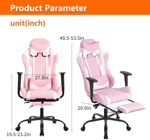 Gaming Chair, High Back PU Leather Gaming Chairs Computer Chair with Headrest & Lumbar Support, Height Adjustable Wide Seat Gaming Chairs for Adults, Game Chair with Footrest & Armrest