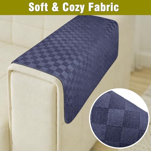 Couch Arm Covers, Sofa Arm Covers, Waterproof Armrest Cover for Sofa, Loveseat, Armchair, Anti-Slip Recliner Arm Cover, Headrest Cover, Arm Chair Covers Set of 2 (Navy Blue, 24"×24")