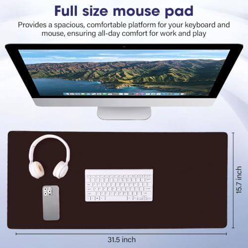 31.5" x 15.7" Waterproof Fabric Mouse Mat, Rubber Anti-Slip Base, Brown