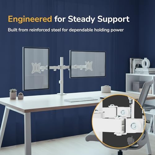 Mount-It Dual Monitor Mount Arm for Desk, Full Motion White Steel 17-32 in