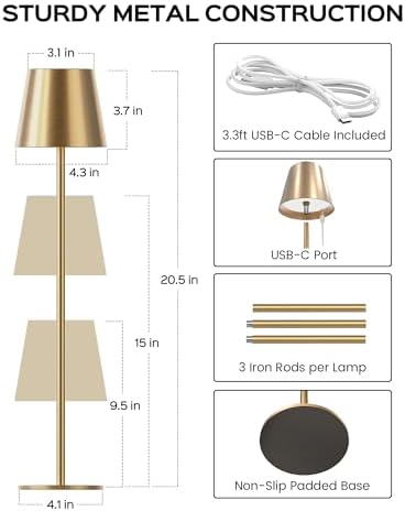 JACKYLED Cordless Table Lamps Rechargeable, 3 Height, 5000 Capacity