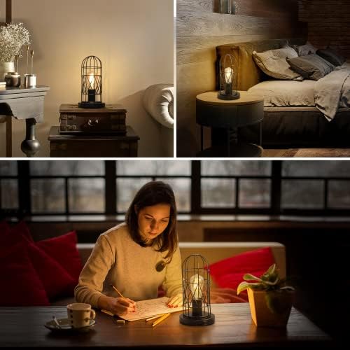 Industrial Table Lamp, 3-Way Dimmable Small Touch Lamp with Rustic Cage