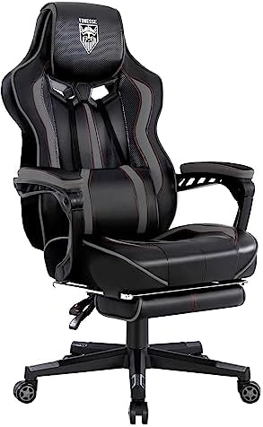 Vonesse Gaming Chair, Computer Office Chair with Footrest,Reclining Gaming Chairs for Adults, Big and Tall Ergonomic Gaming Chair with Lumbar Support (Gray/Black)