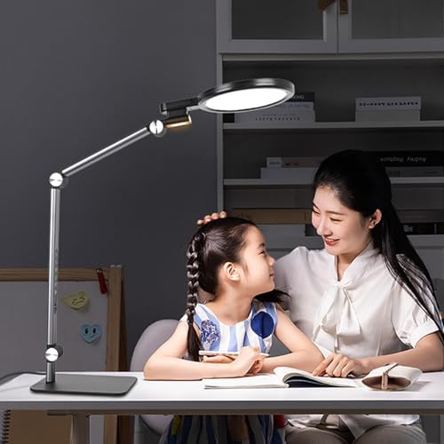 Full Spectrum Eye Care LED Desk Lamp, Foldable 4 Axis Rotation, 5 Colors 5 Brightness Levels, 45Min Timer Dual USB Charging Port for Study Office Reading (US Plug)