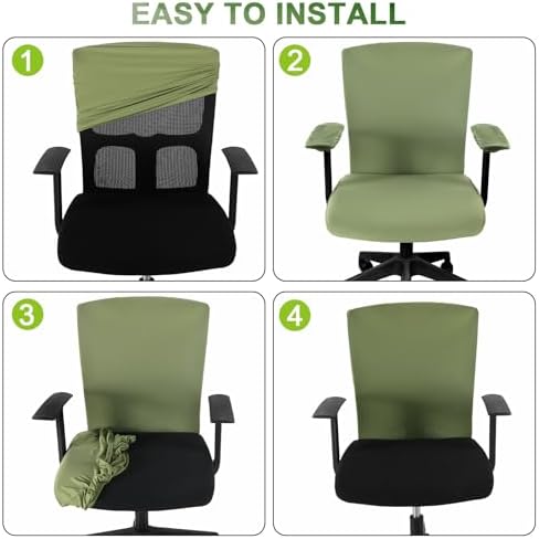 Tallew 4 Pcs Office Chair Covers Set Computer Universal Protective Stretchable Chair Seat Covers Desk Armrest Cover Slipcovers Pads Office Cushion Backrest for Rotating(Regular,Yellow Green)