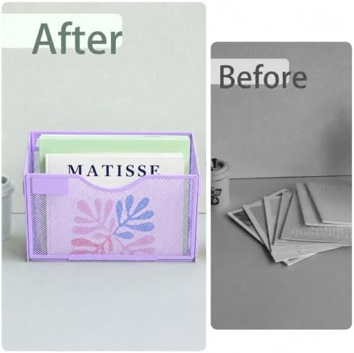 1 Pocket Mesh Wall File Holder Organizer Office Hanging File Folder Magazine Rack, Nametag Label Hooks Set Included (Purple)