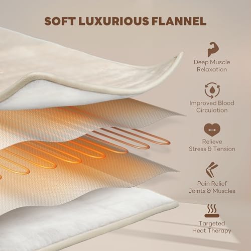 Heating Pad 12''X24'' for Back Neck Shoulder Pain Relief,Cream