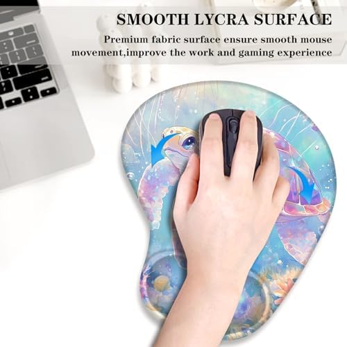 Ergonomic Mouse Pad with Wrist Support, Cute Turtle Pattern Rubber Mousepad with Non-Slip PU Base for Home Office Working Studying, Easy Typing & Pain Relief for Women Girls Adult Kids
