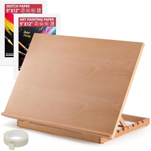 24.9"x17.3" Beechwood Tabletop Easel with Paint and Sketch Papers,Mask Tape