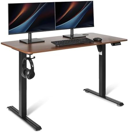 Amazon Basics Electric Standing Desk, Height Adjustable Home Office Desk with Memory Buttons and Electronic Display, 47" x 24", Black/Walnut Effect