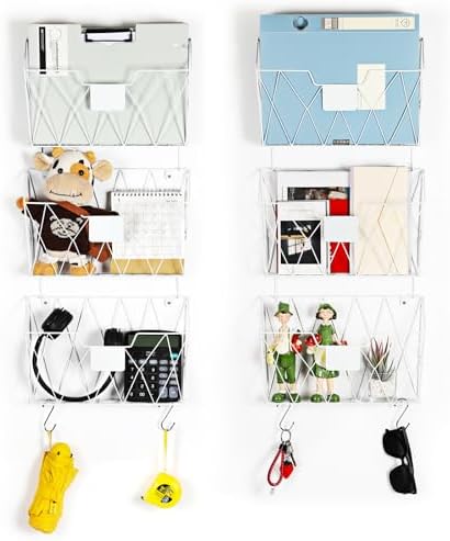 Wall File Organizer for Office, 6 Pack Metal Wall Baskets Wall File Holder