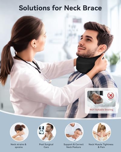 Neck Brace Cervical Collar - Neck Support Brace for Sleeping, Soft Foam Wraps Keep Vertebrae Stable and Aligned for Relief of Cervical Spine Pressure Black Large(15.8-18.1 Inch)