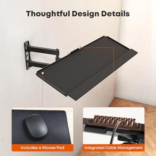 PUTORSEN Wall Mount Keyboard Tray with Adjustable Arm, 7.6"x25.8" Platform
