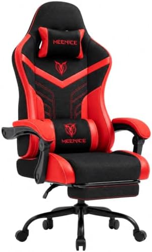 Ergonomic Gaming Chair with Footrest for Adults, Leather Mesh Red