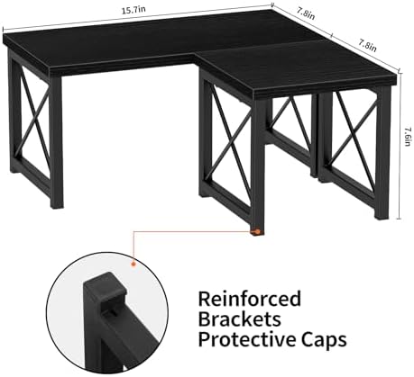 Honiter 2 Sets Desk Shelf, Desktop Organizer Shelf, Freestanding Small Bookshelf Desk Organizer, 2 Tier Independent Stackable Desktop Shelves, Desktop Office Storage Rack Display Shelf, Black
