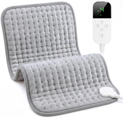Electric Heating Pad for Back Pain & Period Cramps, 12"x24", Gray