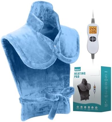 26" x 35" Flannel Neck&Shoulder&Back Heating Pad with 12 Temperature Settings& Countdown Timer,Pain Relief for Back/Neck/Shoulders/Menstrual Pain(Light Blue)