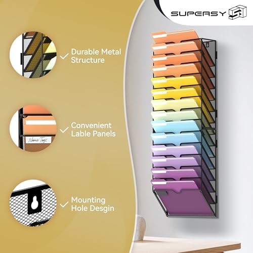 SUPEASY 14-Tier Wall File Organizer, Mesh Hanging Wall Mount File Holder