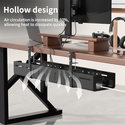 Under Desk Cable Management Tray, Expandable 25.2"–38.6" Cable Tray,Black