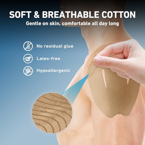 KTQUICK Precut Kinesiology Tape for Shoulders, 12 PCS, 20% Stronger, Beige