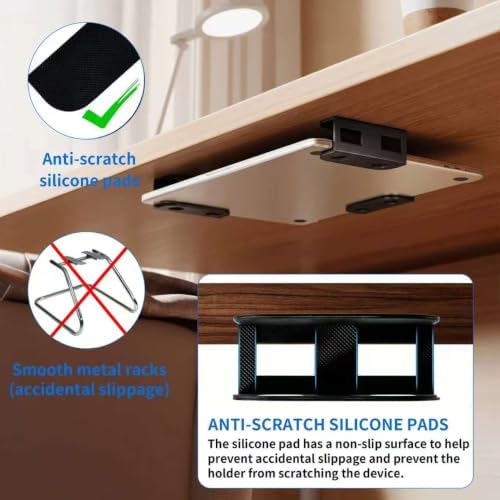 Under Desk Laptop Mount & Wall Storage Holder, Black | for MacBook, iPad, Keyboards, Router | Includes Adhesive & Screws, with Anti-Scratch Silicone